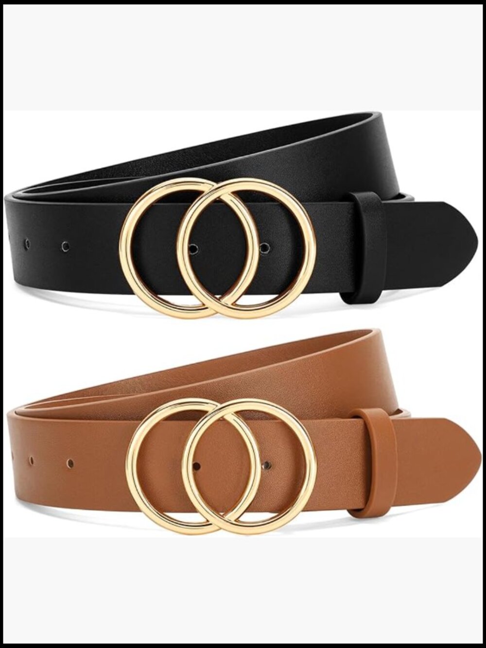Women's Faux Leather Double O Ring Buckle Jeans Belt